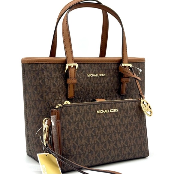 Michael Kors Jet Set Travel XS Logo TZ Tote Bag & Matching Double Zip Wallet